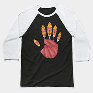 High Five Hand With Turkey Feather Fingers Thanksgiving Baseball T-Shirt